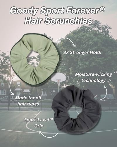 Goody Sport Forever Scrunchies - 2 Pack, Blue & Green, Damage-Free Hold