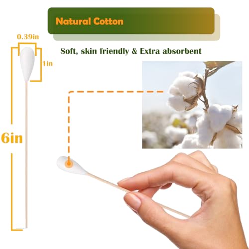 100 Pack 6-Inch Bamboo Cotton Swabs for Pet Care & Cleaning