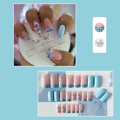 Short Square French Butterfly Press-On Nails - 24PCS