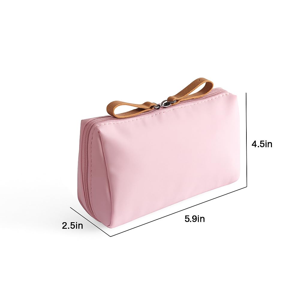 Soft Pink Travel Makeup Bag – Waterproof Zippered Cosmetic Organizer for Women | Compact Toiletry Pouch (5.9" x 4.5" x 2.5")