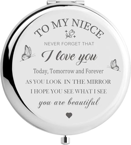 KGKAIMIZL Niece Makeup Compact Mirror Silver Gift for Niece - Variation 3