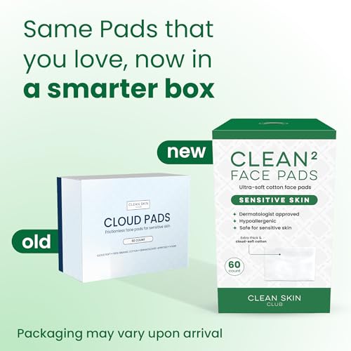 Clean Skin Club Cloud Pads, Ultra-Soft & Thick Face Pads, 100% Organic Cotton Dermatologist-Approved Makeup Remover and Toner Applicator, Sensitive-Skin Safe, 60 Count (Pack of 1)