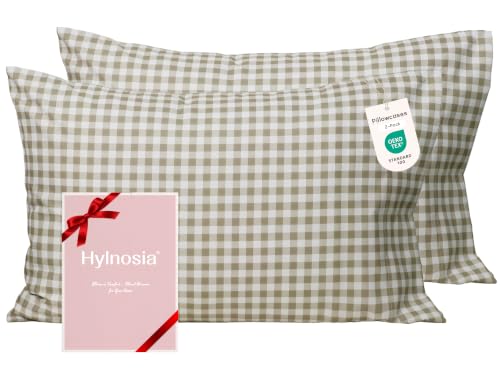 King Size Tan Gingham Pillowcase Set - Soft Microfiber, 20x36