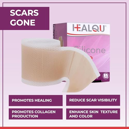 Healqu Medical Grade Silicone Scar Sheets - 1 Pack, 1.6x120in, Non-Irritating & Pain-Free for Surgical and Keloid Scars