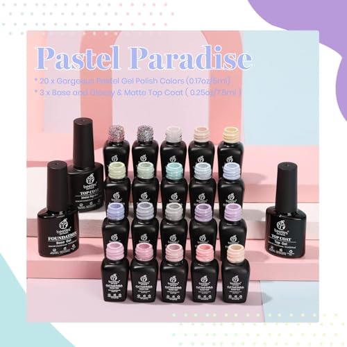 Beetles 23-Piece Pastel Gel Nail Polish Set with Base and Top Coat