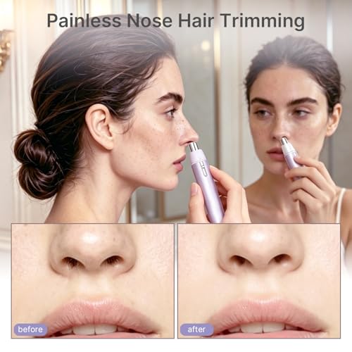 Purple Nose & Ear Hair Trimmer for Women, Painless Water-Resistant Pen-Style