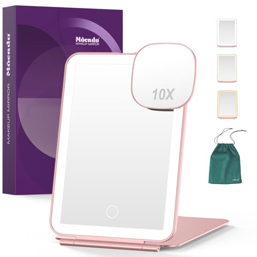 Mocado Travel Makeup Mirror with LED Light - Rose Gold, 10x Magnification