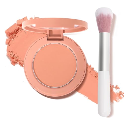 Peach Orange Matte Powder Blush Palette with Brush - Lightweight & Blendable