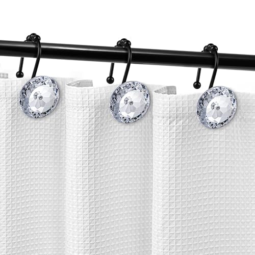 Sunlit Luxury Round Diamond Crystal Shower Curtain Hooks, Set of 12
