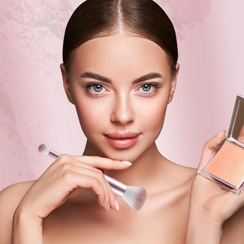 ACMEBEAUTY Rose Gold Dual-Ended Makeup Brush for Powder, Blush & Contour