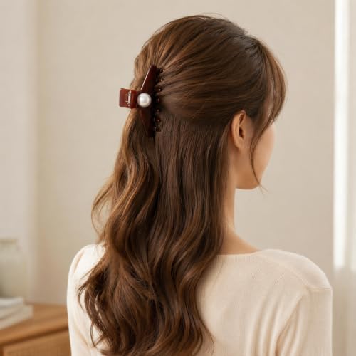 Babeorn 4.33-Inch Large Acetate Hair Claw Clip with Pearl Accent