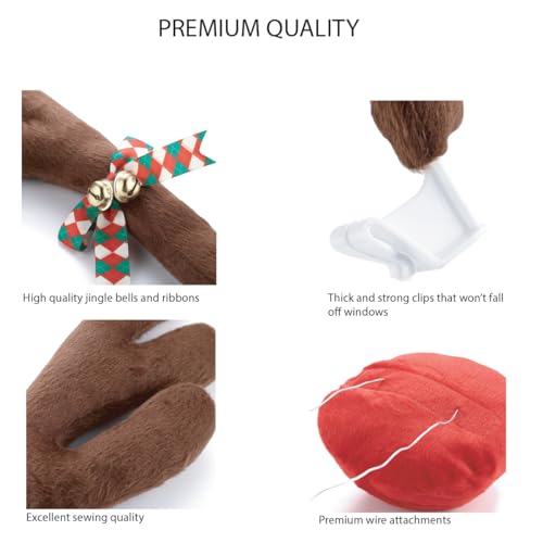 NUJOVI Christmas Car Antlers Decoration Kit with Nose & Tail