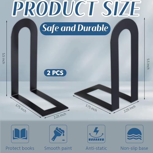 Minimalist Black Metal Bookends - 2 Pcs Geometric Design for Home Office