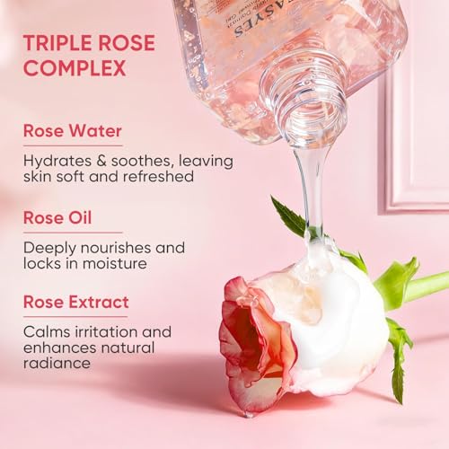 Easyes Rose Essence Body Wash for Women 1 Pack - Damask Rose Shower Gel with Real Petals, Hydrating with Hyaluronic Acid & Coconut Oil, 7 oz