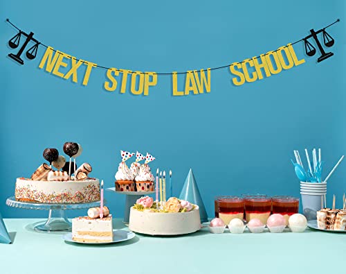 Next Stop Law School Banner - Graduation Party Decor in Gold & Black