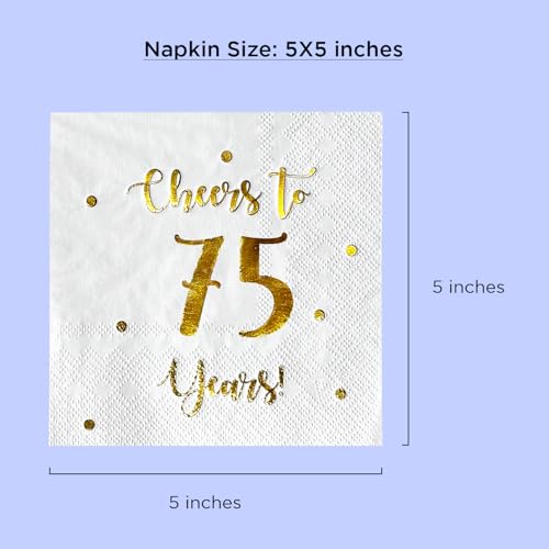 Cheers to 75 Years Cocktail Napkins - 50-Pack 3-Ply, Gold Foil