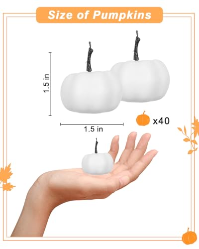 40 Mini White Foam Pumpkins for Fall & Halloween Decor