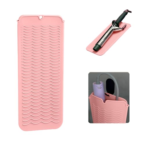 Heat Resistant Silicone Mat & Pouch for Curling Iron - Pink
