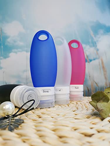 Fullplus 4-Pack Silicone Travel Bottles with Shower Lanyard, 3.3 oz Leak-Proof