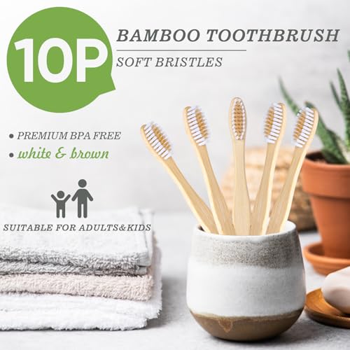 Eco-Friendly Bamboo Toothbrush Set - 10 Pack with Medium Bristles