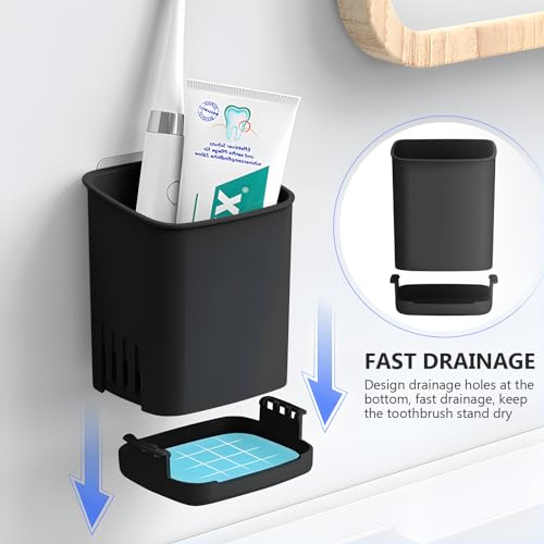 SIBRANT Wall Mounted Toothbrush Holder - 2 Pack, Removable, Self-Draining, Black