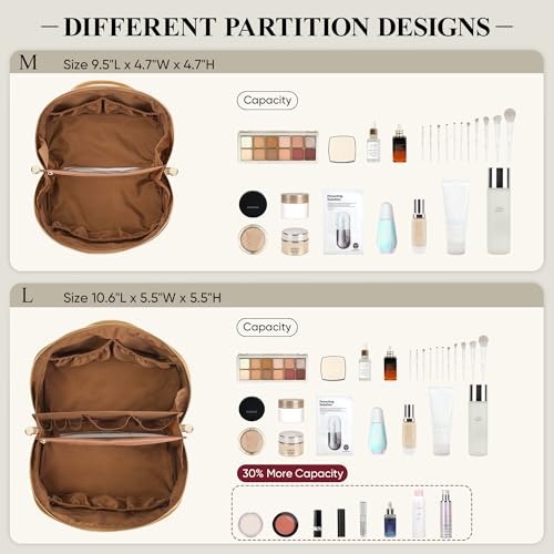 Medium Brown Travel Makeup Bag with Flat Design & Multiple Compartments