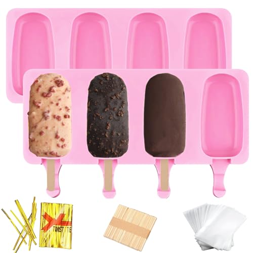 Large Silicone Popsicle Molds Set - 2pcs with 50 Sticks & Bags
