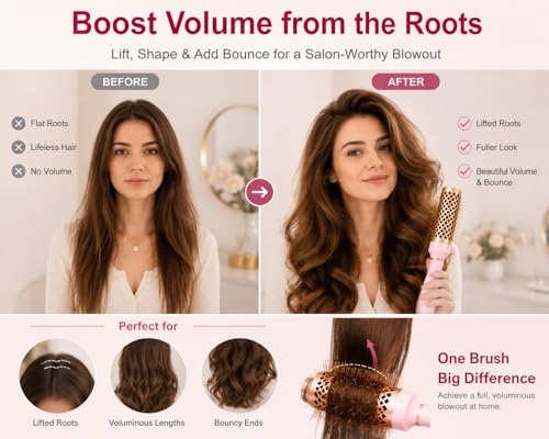 Ceramic Ionic Round Hair Brush Set for Blow Drying - 2pc Kit with Clips