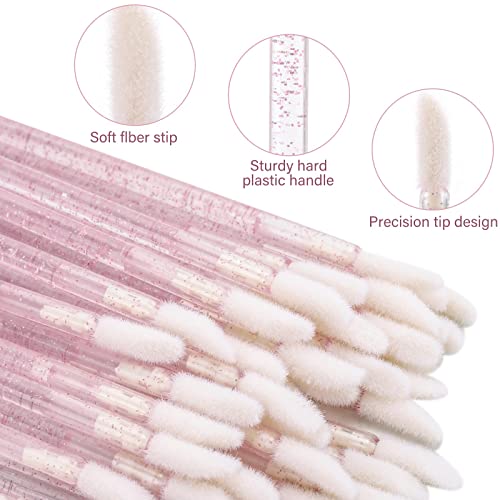 100 Pcs Disposable Lip Brushes with Container - Crystal Pink Applicators