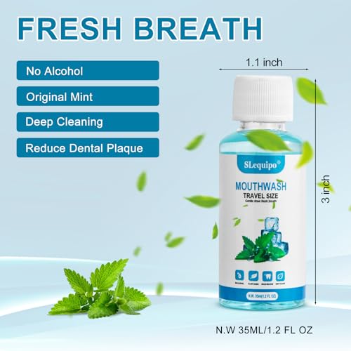 SLequipo 10 Pack Travel Size Mint Mouthwash Bottles 1.2oz/35ml - Bulk Fresh Breath