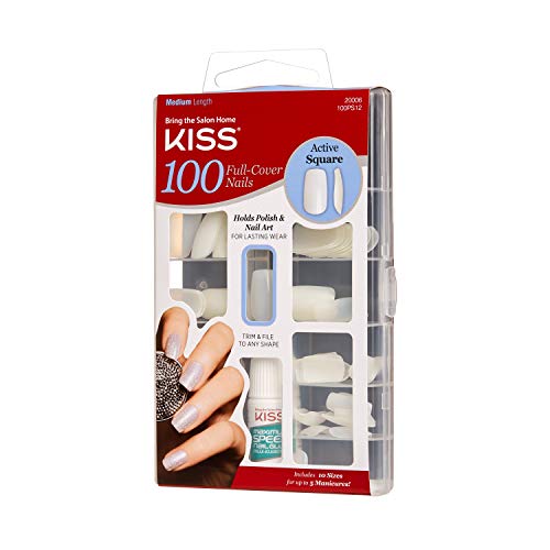 KISS Active Square Full Cover Nails - Medium Length (Pack of 2)