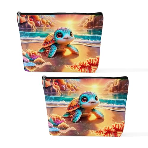Multicolor Sea Turtle Makeup Bag - Cute Preppy Cosmetic Pouch Gift for Women