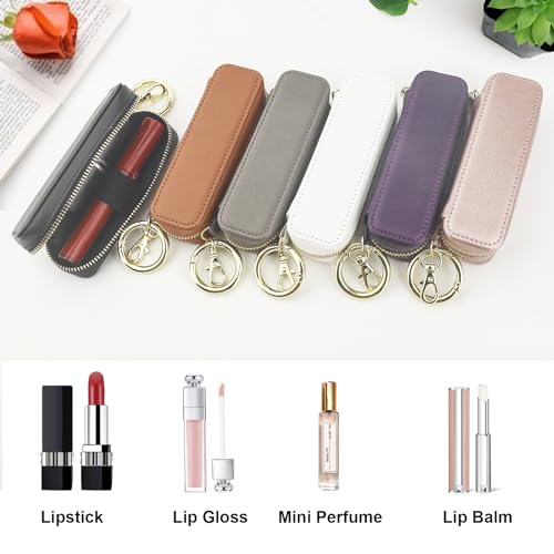 Bocasal Black Leather Lipstick Holder Pouch with Keychain