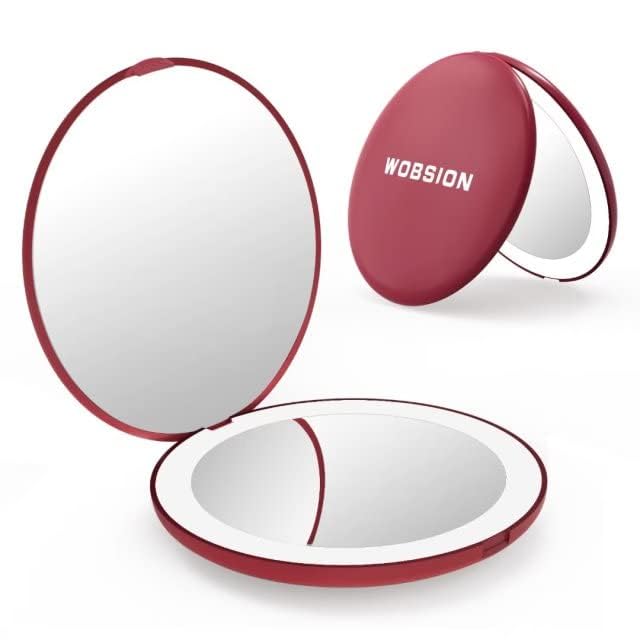 LED Travel Makeup Mirror - 1x/10x Magnification, Compact & Portable | 3.5-Inch, Folding, Handheld, Round, Cyan