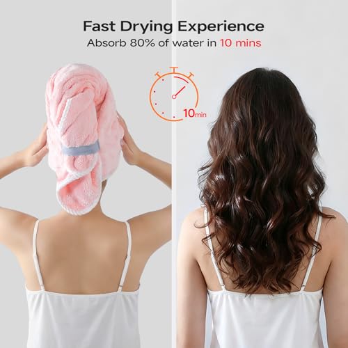 REDKISS 3-Pack Microfiber Hair Towels - Quick Dry, Soft & Anti-Static, Bubbles Colors (Pink, Blue, Grey)