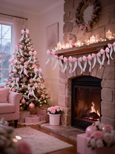 Iridescent Pink Bow Garland - 6.5 ft Party Decoration Banner