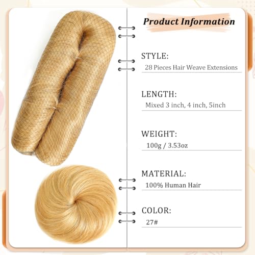 28 Pieces Premium Human Hair Weave Extensions with Closure - 27#