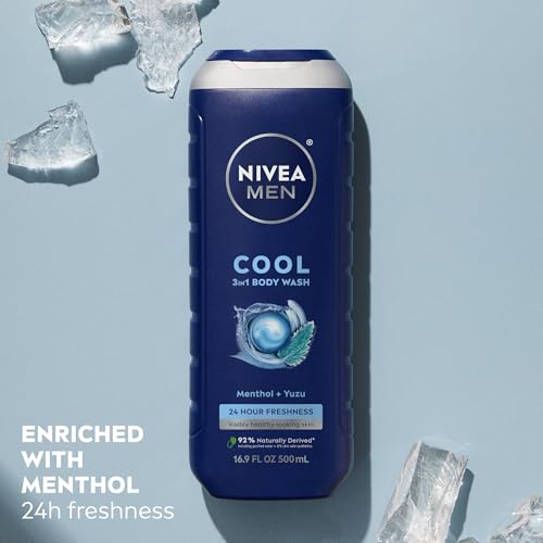 NIVEA MEN Cool 3-in-1 Body Wash Scented Multipack, 3 x 16.9 Fl Oz, Menthol & Yuzu