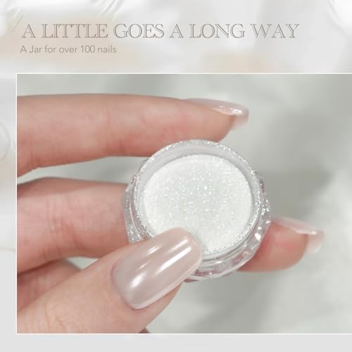 GAOY White Pearl Chrome Nail Powder - Mirror Effect Glitter Pigment for Nail Art