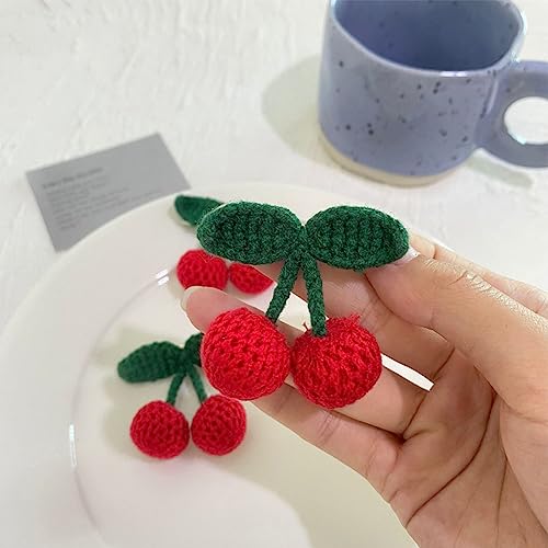 Handmade Cherry Shape Hair Clips for Kids - 2 Pcs Crochet Barrettes