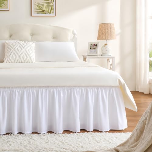 RIMELA White Bed Skirt Full Size 12-Inch Drop, Elastic Wrap-Around