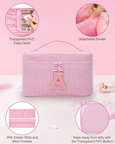 MONSTINA Personalized Preppy Makeup Bag Set with Brush Holder & Divider