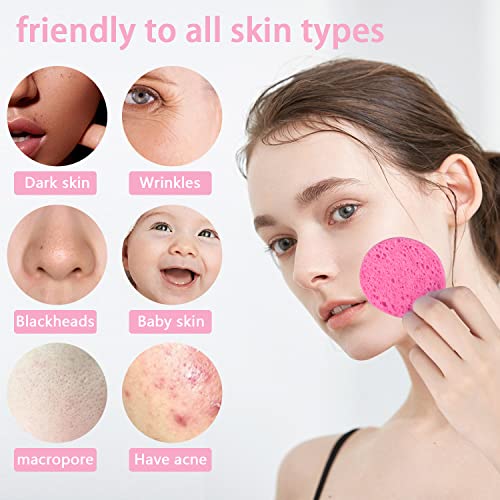 100-Count Pink Round Facial Sponges – 100% Natural Cellulose Makeup Remover & Cleansing Sponges (Spunspon) – 2.36in