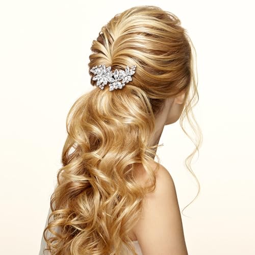 PAGOW Silver 2pcs Crystal Flower Hair Clips – Bridal Rhinestone Hair Pins, 5-Petal Headpiece (A Style)