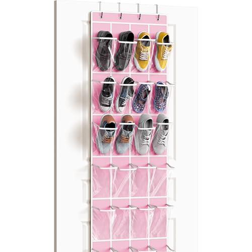 Simple Houseware 24-Pocket Over the Door Shoe Organizer, Pink