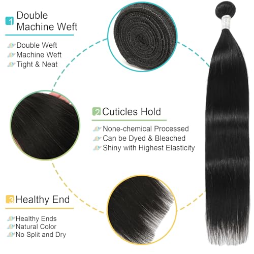 12" Natural Black Straight Brazilian Virgin Human Hair Bundles