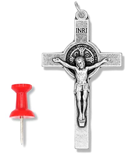 Pack of 3 St Benedict Crucifixes - 2 1/8 Inch Silver Oxidized for Rosary Making