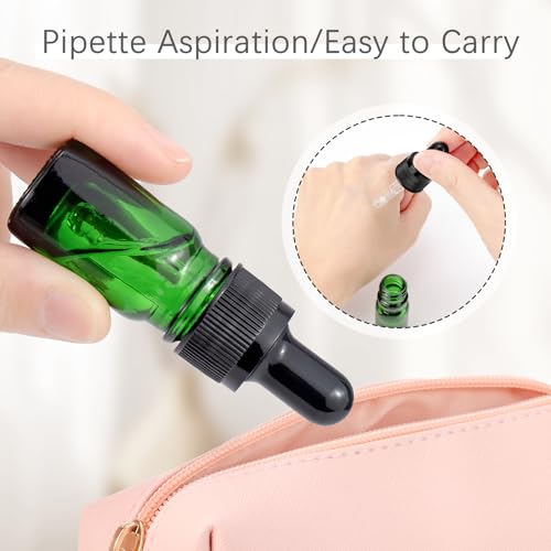 JIWU Green 5ml Glass Dropper Bottles with Funnels - Sample Vials for Essential Oils