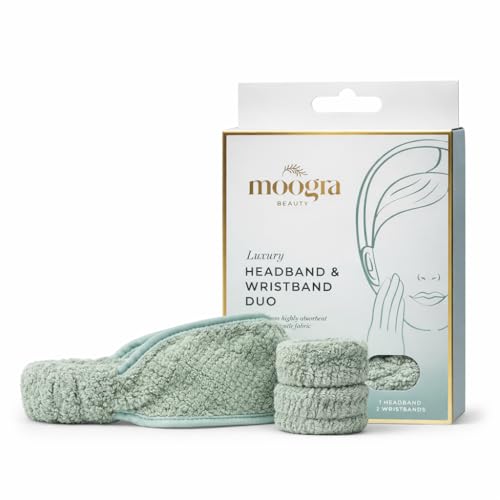 Sage Green Luxury Spa Headband & Wristbands Set for Skincare