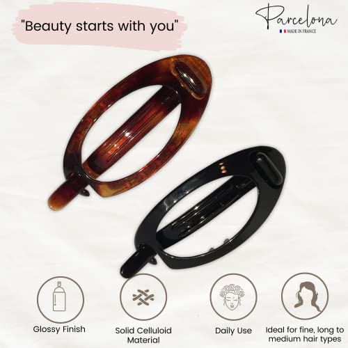 Parcelona Tortoise Shell Hair Clip Barrettes Set of 2 - No Metal, 3.15 Inch